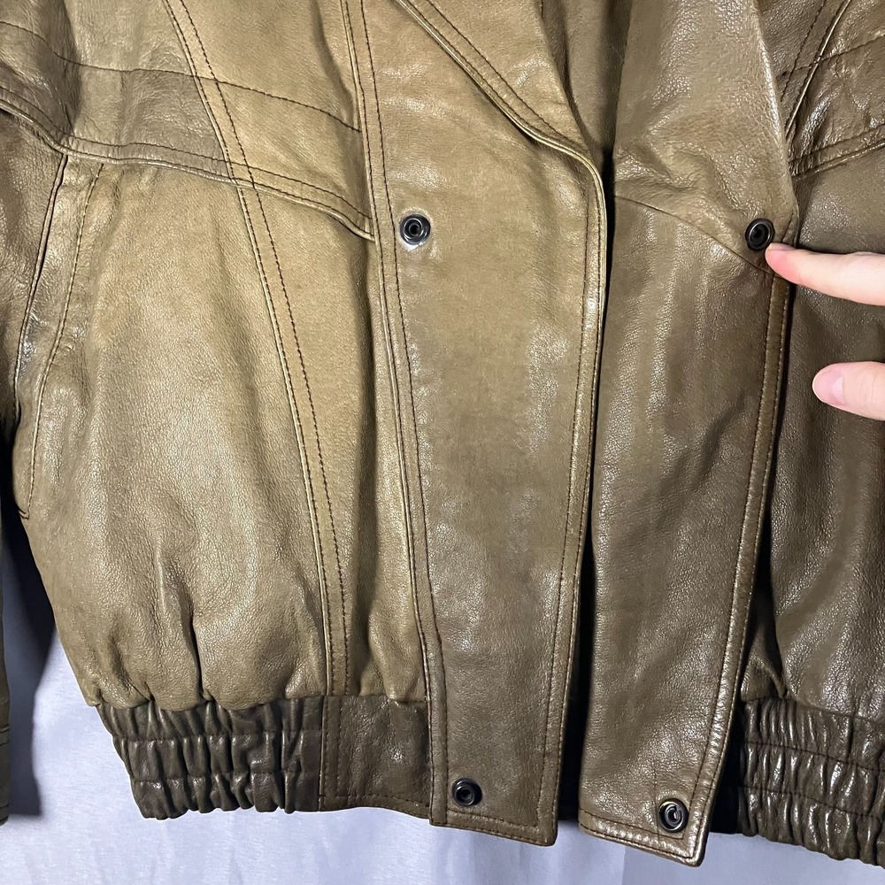 Unbranded Genuine Leather Jacket Men's Large‎ Brown Beige Vintage Bomber Style - Picture 7 of 16